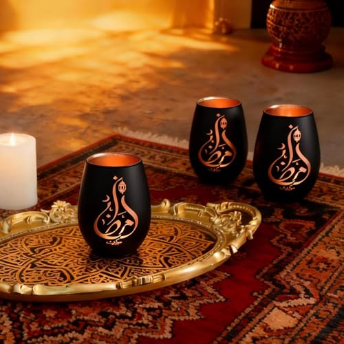 Ramadan Mubarak Decor Glass Candle Holder, Matte Black Tealight & Votive Holder for Ramadan Decorations, Eid Mubarak Decor & Gifts, Islamic Decorations for Home