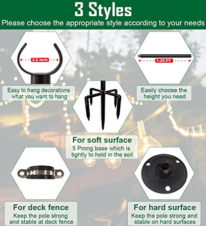 10ft String Light Pole for Soft Surfaces, Light Pole for Outdoor String Light, Perfect for Garden, Backyard, and Patio Lighting Stand for Parties, Wedding - Matte Black Finish - 1 Pack - style: 1 Pole for Soft Surfaces