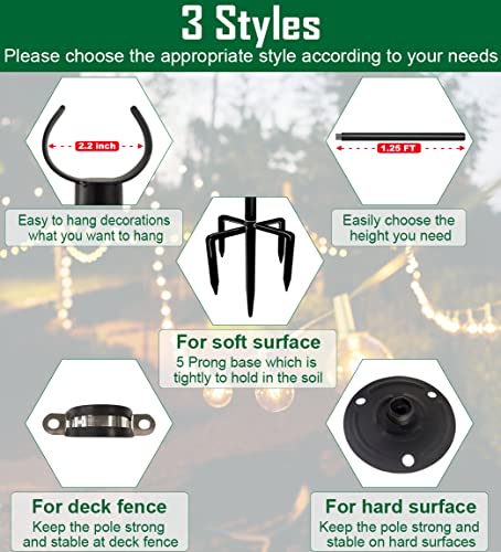 10ft String Light Pole for Soft Surfaces, Light Pole for Outdoor String Light, Perfect for Garden, Backyard, and Patio Lighting Stand for Parties, Wedding - Matte Black Finish - 1 Pack - style: 1 Pole for Soft Surfaces