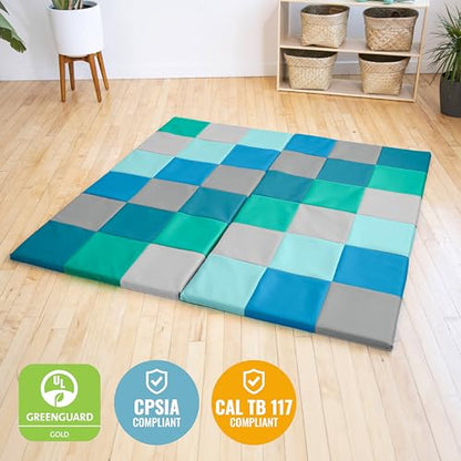 ECR4Kids SoftZone Patchwork Activity Folding Play Mat, 58in Square, Baby Essentials, Contemporary - color: Contemporary