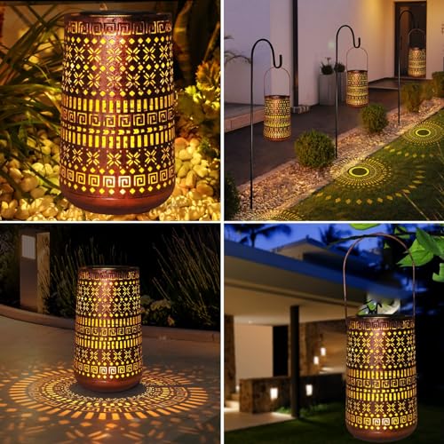 Solar Lantern Outdoor Hanging Lights, Moroccan Metal Hollow-Out Solar Lantern Waterproof LED Decorative Light for Garden Yard Patio Pathway Tabletop Landscape