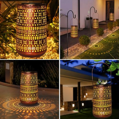 Solar Lantern Outdoor Hanging Lights, Moroccan Metal Hollow-Out Solar Lantern Waterproof LED Decorative Light for Garden Yard Patio Pathway Tabletop Landscape