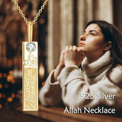 POPLYKE Muslim Islamic Religious Pendant Necklace for Men Women Sterling Silver Religious Allah Jewelry Gift - style: Bar