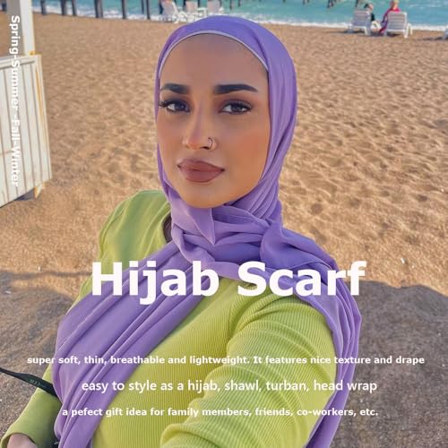 Chiffon Scarf for Women Lightweight Breathable Sunscreen Soft Solid Hijab Scarf for Daily & Muslim Wear - color: Violet Purple Chiffon Scarf
