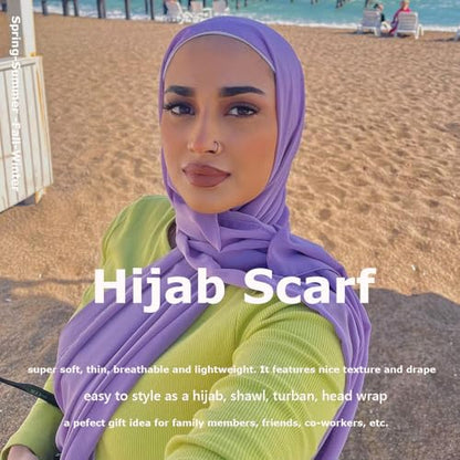 Chiffon Scarf for Women Lightweight Breathable Sunscreen Soft Solid Hijab Scarf for Daily & Muslim Wear - color: Violet Purple Chiffon Scarf