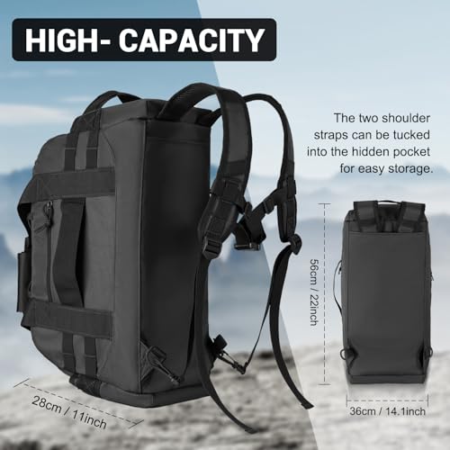 Hannibal Tactical 35L Large Duffle Bag, 3-in-1 Tactical Backpack MOLLE Pack for Sports/Gym/Outdoor, Black - color: Black