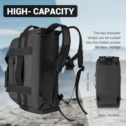 Hannibal Tactical 35L Large Duffle Bag, 3-in-1 Tactical Backpack MOLLE Pack for Sports/Gym/Outdoor, Black - color: Black