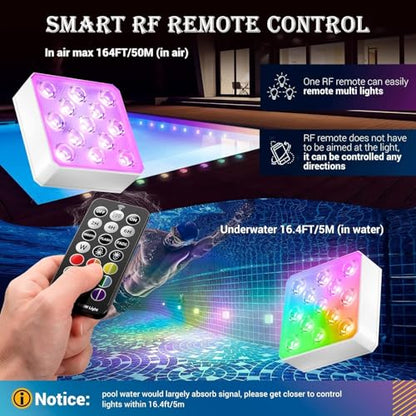 LOFTEK Submersible LED Pool Lights with Magnet & Remote, 13 LEDs Color Changing Rechargeable Underwater Pool Lights, Waterproof Swimming Pool Lights for Pond, Hottub (4 Pack-Rechargeable-II) - size: 4 Pack-Rechargeable-II