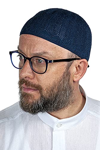ihvan online Turkish Muslim Knitting Kufi Hats for Men, Taqiya, Takke, Peci, Islamic Caps, Islamic Gifts, Standart Size - color: Navy Blue