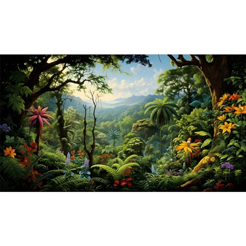 Rainforest Aquarium Background Fantasy Jungle Tropical Trees Flowers Landscape Fish Tank Background Mountain Forest Reptile Tank Backgrounds Fantasy Forests Reptile Enclosure Backgrounds 24x12in - color: Red_Green, size: 24(W)x12(H)inches/ 60(W)*30cm(H)