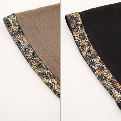 2PCS Hijab Undercap for Women, Rhinestone Turban, Muslim Hijab cap with Strap, Islamic Clothing Accessories for Ramadan Eid Prayer, Black and Khaki
