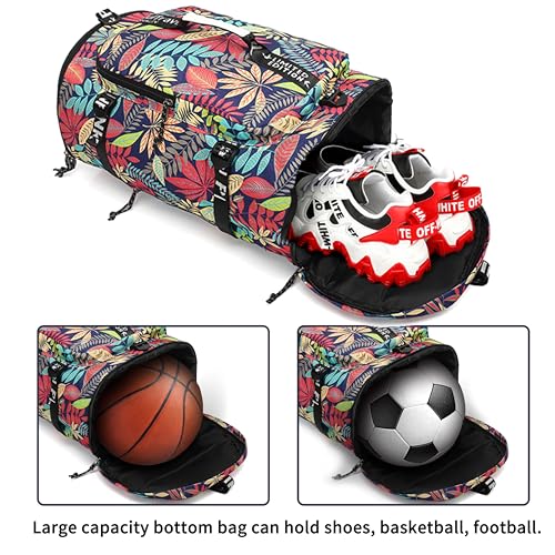 gym duffel bag backpack wrestling bag with shoe compartment 4 kinds of back method waterproof sports walking laptop - color: A-floral Red