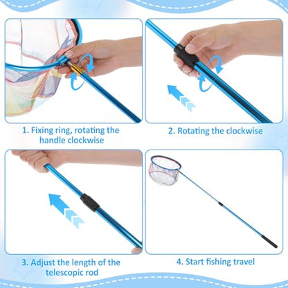 Telescopic Fishing Net with Bucket, Telescopic Fishing Landing Net, Lightweight Aluminum Pole Non Slip Handle for Catching Frogs Butterfly Fish Crab for Beach Stream Outdoor - color: Blue