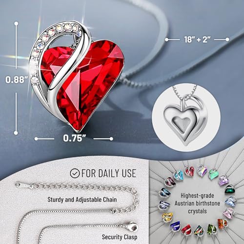 Leafael Gift Necklaces for Women, Infinity Love Birthstone Heart Crystal Pendant, Birthday Anniversary Jewelry for Wife, Mom, and Her, Silver Plated, 18" + 2" Adjustable Chain - color: 01-January & July-Siam Ruby Red