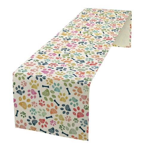 Dog Paw Table Runner,Colorful Animal Footprints Dining Table Ruuner Dining Table Decoration for Kitchen Dining Room Holiday Party 13x36 Inch - color: Dog Paw-1, size: 13x36 Inch