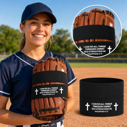 4pcs Softball Glove Wrap with Bible Verse, Speeds Up Break in Process Baseball & Softball Elastic Glove Wrap Strap Band Accessory for Quickly Keep Pocket Formed and Players