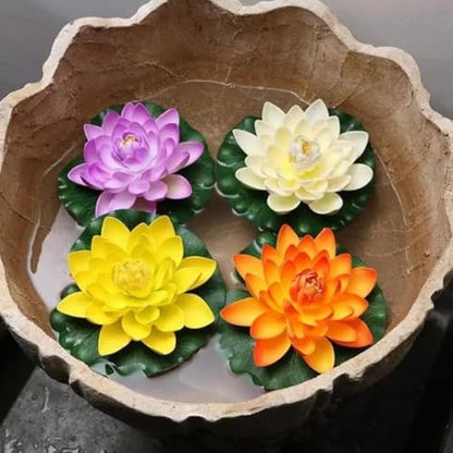 Jinshining 1pc Blue Artificial Floating Foam Lotus Flower with Water Lily Pad,Lifelike Pond Pool Lotus Ornaments,Realistic Ornament for Home Garden Pond Aquarium Decor,Artificial Plants and Flowers