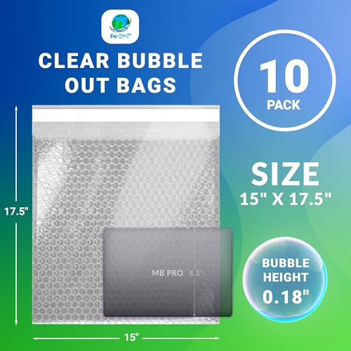 Clear Bubble Out Bags, 15 x 17.5 Inches. Pack of 10 Self Seal Bubble Pouches. Waterproof Plastic Bags for Fragile Items. Polyethylene Wrap for Glass. Packing Moving Supplies. Self Adhesive Pouch - size: 15" x 17.5" / 10 Pack