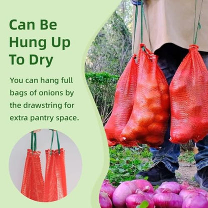 10 lb Mesh Onion Bags, 11"×18" Mesh Produce Bags Hanging Reusable Breathable Vegetable Storage Net Bag with Drawstring for Onions Potatoes Citrus Crawfish, Red (Pack of 10) - style: Pack of 10