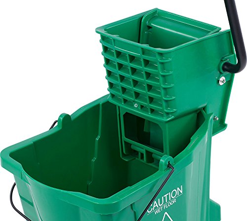 Carlisle FoodService Products 26 Qt Mop Bucket with Side Wringer, Green | 18.5 x 16.5 x 16.5 in, 34.25-in Handle Height, Polypropylene, 50,000-Cycle Wringer, Non-Marking Casters, Assembly Required - color: Green