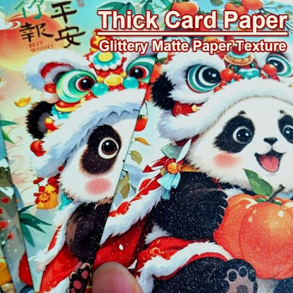 Chinese New Year Red Envelopes, 6 Pack Traditional Lunar New Year Money Packets, Hongbao for Spring Festival and Lantern Festival (Panda 1)
