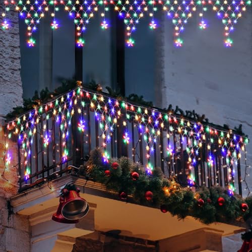 Ramadan Lights Outdoor Decorations 218 LED 13.8ft Star Curtain Fairy Lights with 12 Drops, Clear Wire LED String Light Decor with 8 Modes for Wedding Party Holiday Christmas Home Indoor Outdoor Decor - color: Multicolored