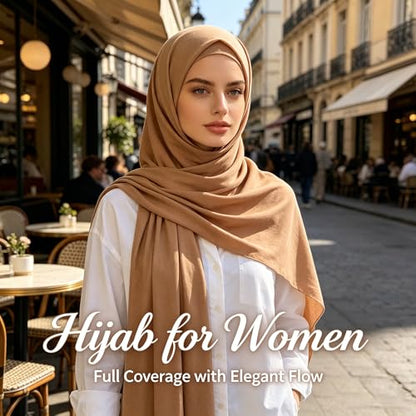 Jersey Hijab Scarf for Women,Lightweight Muslim Turban Head Scarf Modal Feel Hijab Coverings for Prayer with Clip - color: Bronze Skin