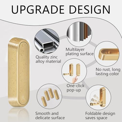 4PCS Foldable Wall Hooks, Heavy Duty Zinc Alloy Flip-Down Coat Hooks with Screw Mount, Holds up to 44 Lbs, Space-Saving Folding Wall Hangers for Bathroom, Closet, Bedroom, Entryway (Gold) - color: Gold, size: 4 Hooks