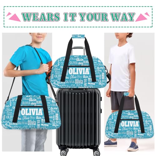Personalized Dance Bag, Cheerleader Bag Gym Sport Duffel Bag Weekender Bags Travel Duffel Bag, Dark Turquoise Blue Solid Color - color: Color10