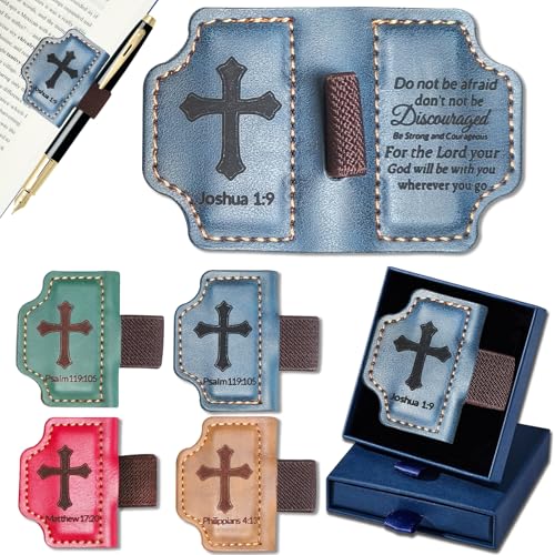 Bygone Mark Personalized Magnetic Leather Bookmark with Pen Holder,Inspirational Bible Verse Religious Bookmarks,Christian Book Lovers Reading Accessory for Men Women (Blue, Joshua 1:9) - color: Blue, size: Joshua 1:9