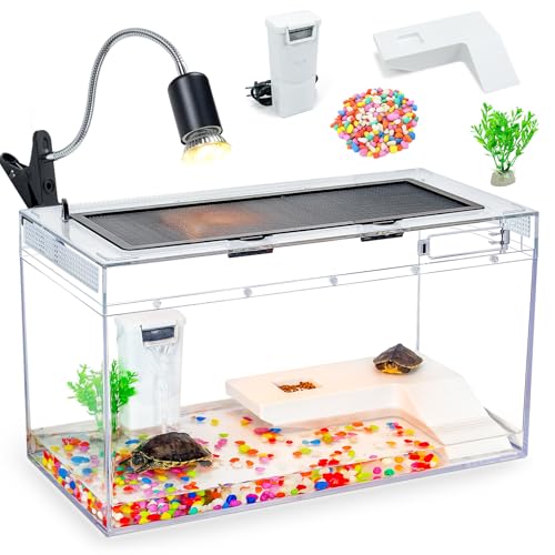 20x10.6x9.4'' Turtle Tank Kit with Heating Lamp & Filter | High-definition kit includes heating lamp, filter, and ventilation. Heat-resistant, complete setup for easy turtle care. - size: 20x10.6x9.4 Inch