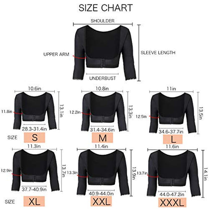 woahee Women's Arm Shaper Plus Size Arm Faja Compression Sleeve Garment Post Surgical Arm Shapewear - color: Black, size: X-Large