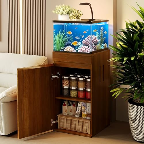 10-15 Gallon Aquarium Stand with Power Outlets, Farmhouse Fish Tank Stand, Reptile and Terrarium Stand with Drawer and Cabinet Storage, Sturdy Heavy Duty 16.9"