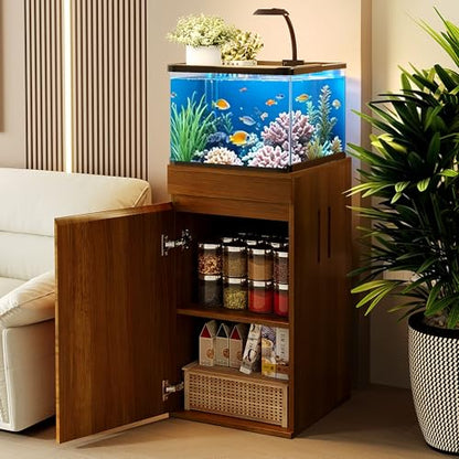 10-15 Gallon Aquarium Stand with Power Outlets, Farmhouse Fish Tank Stand, Reptile and Terrarium Stand with Drawer and Cabinet Storage, Sturdy Heavy Duty 16.9"
