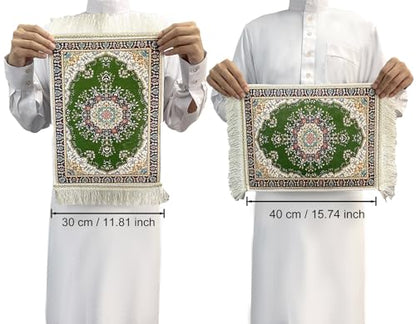 Portable Islamic Prayer Small Mat Classic Pattern Muslim Prayer Rug Small Rug Foldable Salah Carpet Mat with Tassel - color: Green
