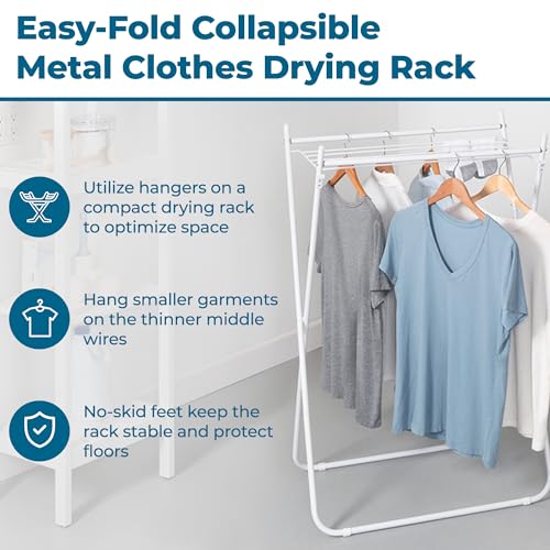Honey-Can-Do Easy-Fold Collapsible Clothes Drying Rack, Sturdy Metal Laundry Rack Holds 40 lbs, Space-Saving Foldable Towel Rack for Indoor Outdoor Use, Non-Skid Feet, White - style: A-Frame
