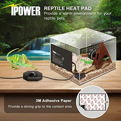 iPower 8 by 12-Inch 16 Watts Reptile Heating Mat with Temperature Controller Under Tank Warmer Terrarium Heat Pad for Reptiles and Amphibians, Black - size: 8" x 12", style: Heat Pad with Adjust Knob