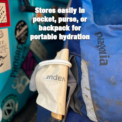 Vapur Collapsible Water Bottle With Carabiner, Compact Bottle Folds Flat For Hydration On The Go, Ideal for Traveling, Hiking or Camping, 16 Ounce, Cyan Blue, Pack of 2