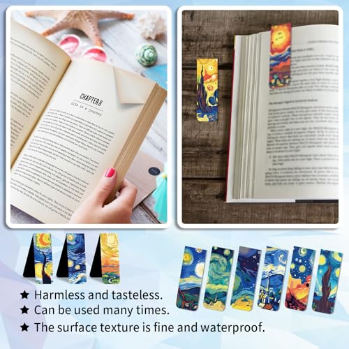 48 Pieces Magnetic Bookmarks Magnet Page Markers - Book Marks for Reading Women & Men with Storage Boxes - Cute Magnet Bookmark Clips for Reading Pleasure（Oil Painting） - size: 48, style: Oil Painting Style