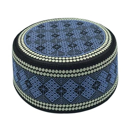 RUIXIA Men Boys Muslim Prayer Kufi Hat Skull Cap Embroidery Islam Kufi Headware takke Praying Beanie Hat Kofia Topi Hat - color: Blue/Black-adults