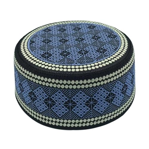 RUIXIA Men Boys Muslim Prayer Kufi Hat Skull Cap Embroidery Islam Kufi Headware takke Praying Beanie Hat Kofia Topi Hat - color: Blue/Black-adults
