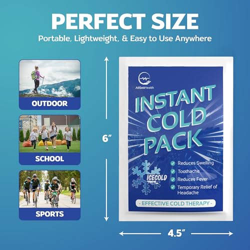 50 Pack Instant Ice Packs for Injuries, Disposable First Aid Cold Packs | No Freezer Needed, 6"x4.5" Instant Cold Packs for Injuries, Disposable Ice Packs for Kids, Postpartum Cold Compress - size: 50 Pack (6" x 4.5")