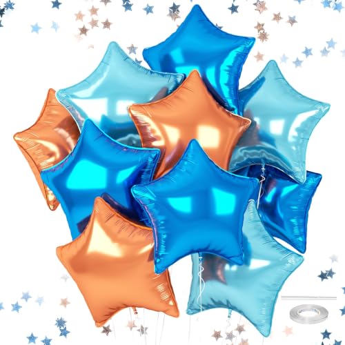 Star Foil Balloons, 18 Inches Blue and Matte Orange Balloons for Helium - color: Blue Orange
