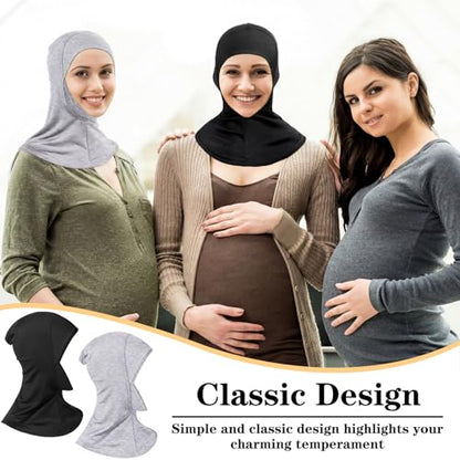 4 Pieces Modal Hijab Cap Adjustable Muslim Stretchy Turban Full Cover Shawl Cap Full Neck Coverage for Lady - color: Gray, Light Pink, Dark Blue, Black