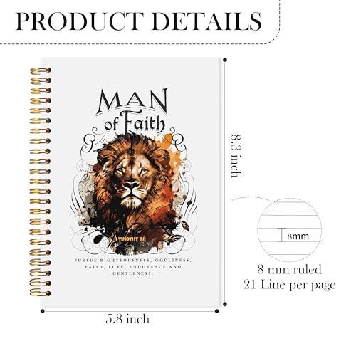 Lion Christian Notebook, 1 Timothy 6:11 Bible Journal, Faith Journal for Men Women, Church Notes Notebook, Man of Faith Religious Scripture Spiral Notebook, 5.5x8.3 - color: Floral Christian 16