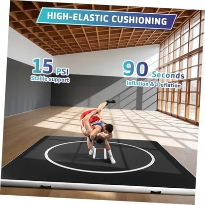 Inflatable Martial Arts Mat 10x10 FT, Portable Tumbling Mat | 4" Thick Foldable for Gymnastics, Wrestling, BJJ, Judo, Boxing, Home Training, PVC Air Mat, 15PSI