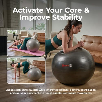Sunny Health & Fitness Premium Anti-Burst Exercise & Stability Ball | 660LB Capacity, Yoga, Pilates, Physical Therapy, Recovery, Prenatal Comfort, Non-Slip Texture, Non-Toxic, Odor-Free - style: 21.7-inches/55cm