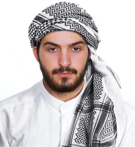 JPXH Arab Tactical Desert Headwear Muslim Palestinian Scarf Men's Halloween Costume Accessories - color: Black1