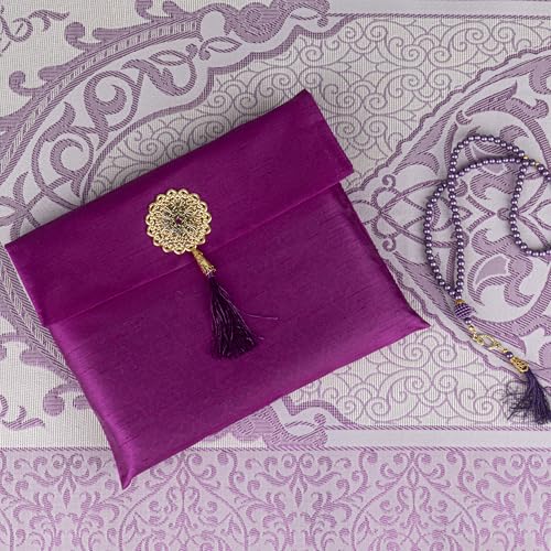 Modefa Islamic Prayer Mat Muslim Gifts - Thin Travel Muslim Prayer Rug in Taffeta Gift Bag with Tasbih Beads Prayer Matt Islam - Chenille Turkish Praying Carpet - Ramadan Gifts (Fuchsia) - color: Fuchsia