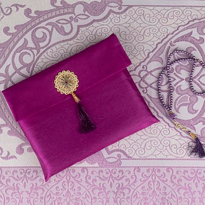 Modefa Islamic Prayer Mat Muslim Gifts - Thin Travel Muslim Prayer Rug in Taffeta Gift Bag with Tasbih Beads Prayer Matt Islam - Chenille Turkish Praying Carpet - Ramadan Gifts (Fuchsia) - color: Fuchsia